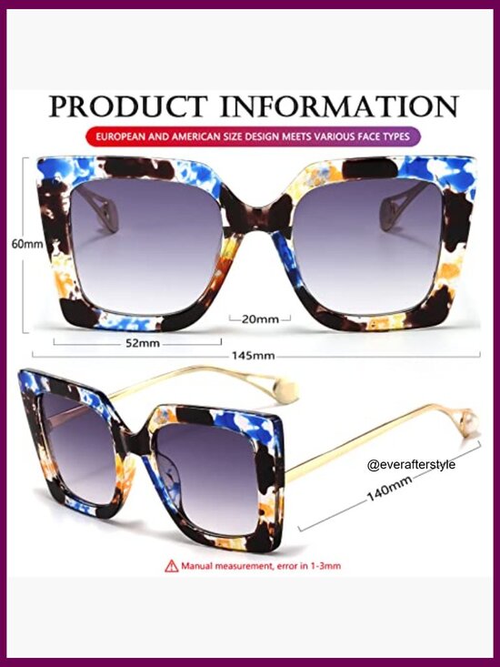 Oversized Square Sunglasses with UV400 Protection, Metal Frame main image 5